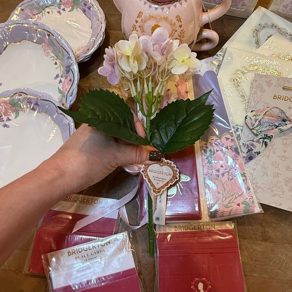 Bridgerton Tea Party Invitation’s Plates Napkins Utensil Holder Tea Pot NEW - Picture 11 of 16